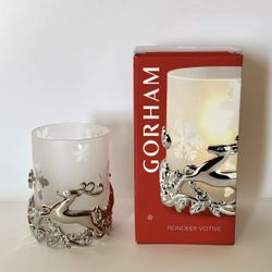 Gorham Silverplate Reindeer Snowflakes Holiday Votive Candle Holder NIB