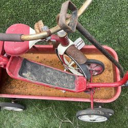 Old School Radio Flyer Wagon, Tricycle And Honda Scooter As Is
