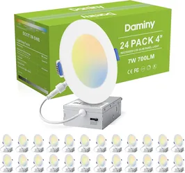 24 Pack 4 Inch Ultra-Thin LED Recessed Junction Box 5CCT Dimmable 2700k-5000k