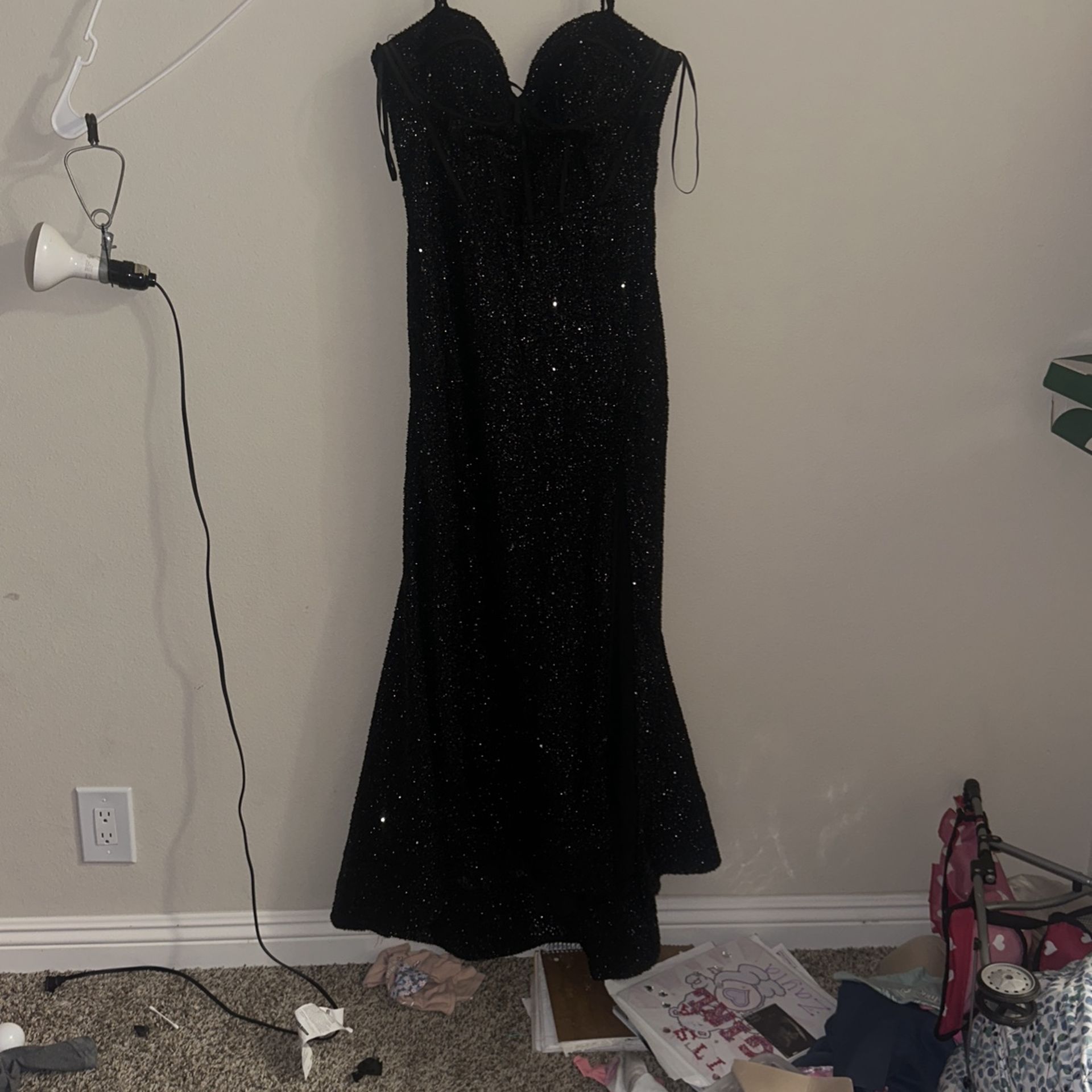 Black Sequin Corset Prom Dress