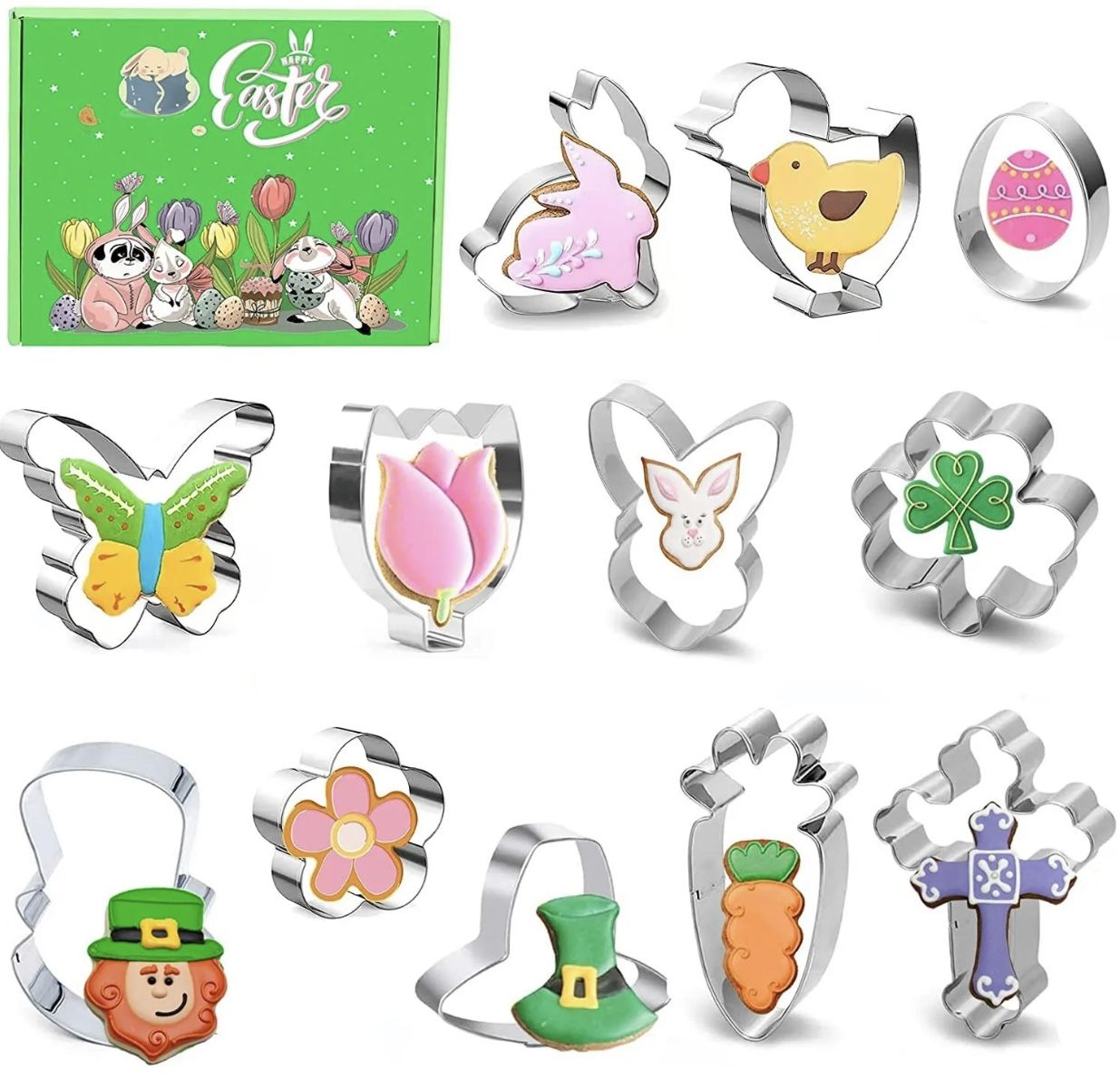 12 pcs easter cookie cutter set