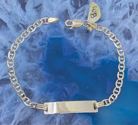 $625 Yellow Gold Beveled Marine ID Link Bracelet