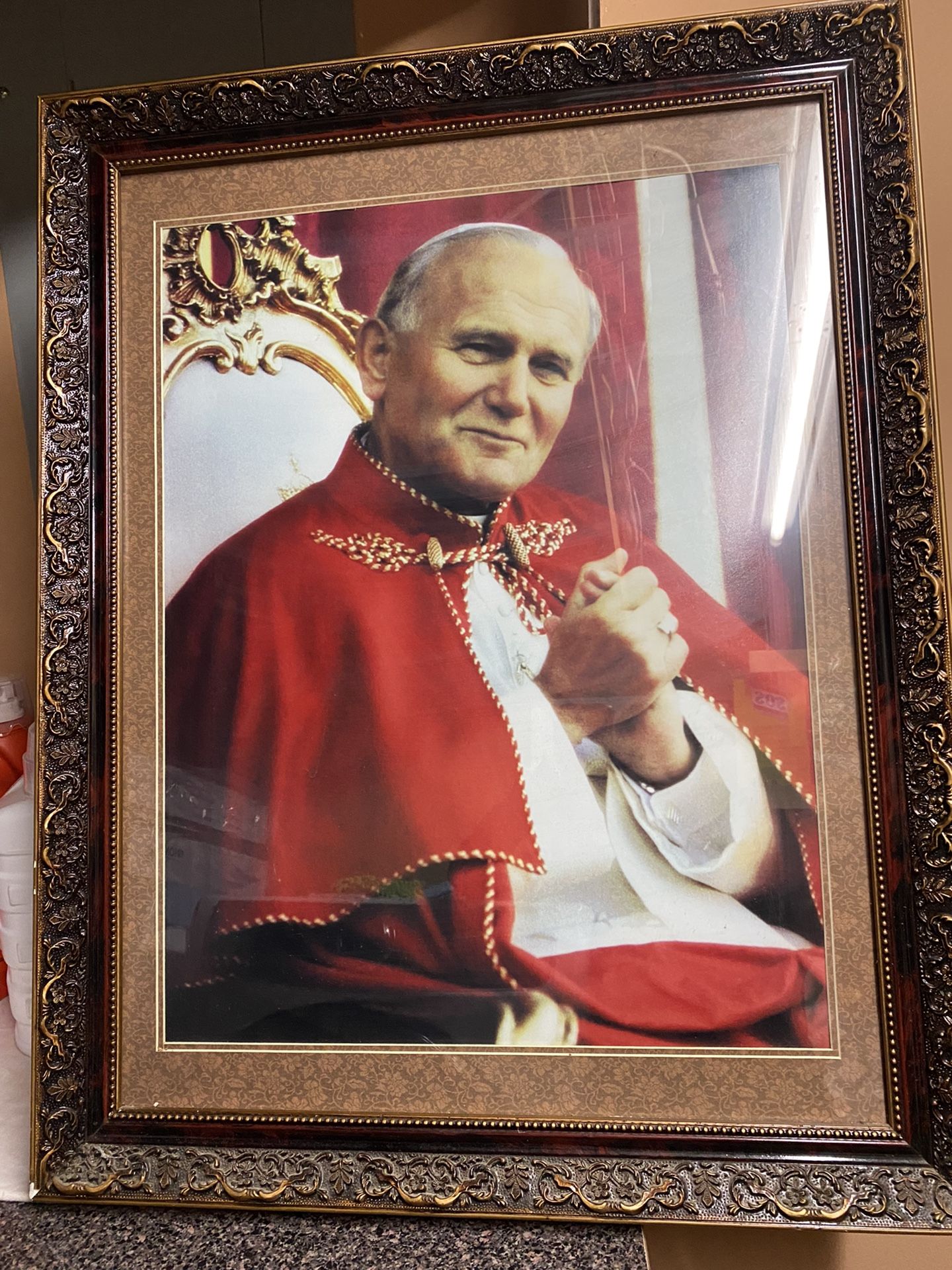 Pope John Paul II Portrait w/ Gold Frame