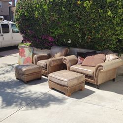 Genuine Leather Chairs Ottomans Cushions