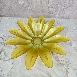 Vintage Yellow and Opalescent Art Glass Sunflower Bowl