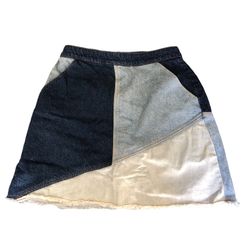 Patchwork Denim Retro Inspired Mini Skirt Women's M Blue Colorblock Patchwork