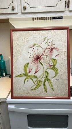 Framed Stargazer Lillies Painting