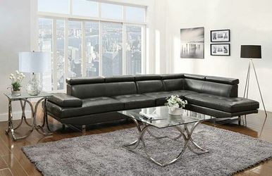 new In container large modern grey sofa sectional 108x83 chrome leg adjustable headrest
