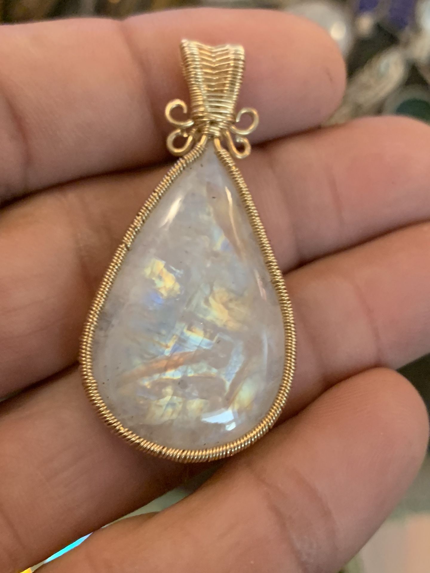Rainbow Moonstone Gold Filled Pendant