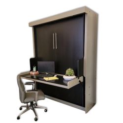 Euro Vertical Desk Wallbed in Pebble Gray and Midnight Black