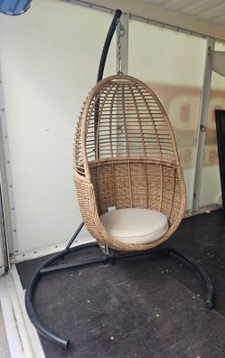 Origin 21 Sarasota Key Wicker Black Steel Frame Hanging Egg Chair with Off-white Cushioned Seat