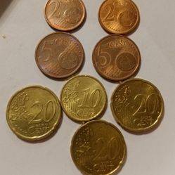 Vintage Foreign Money Coins x8 Total Euro Cent Coin 