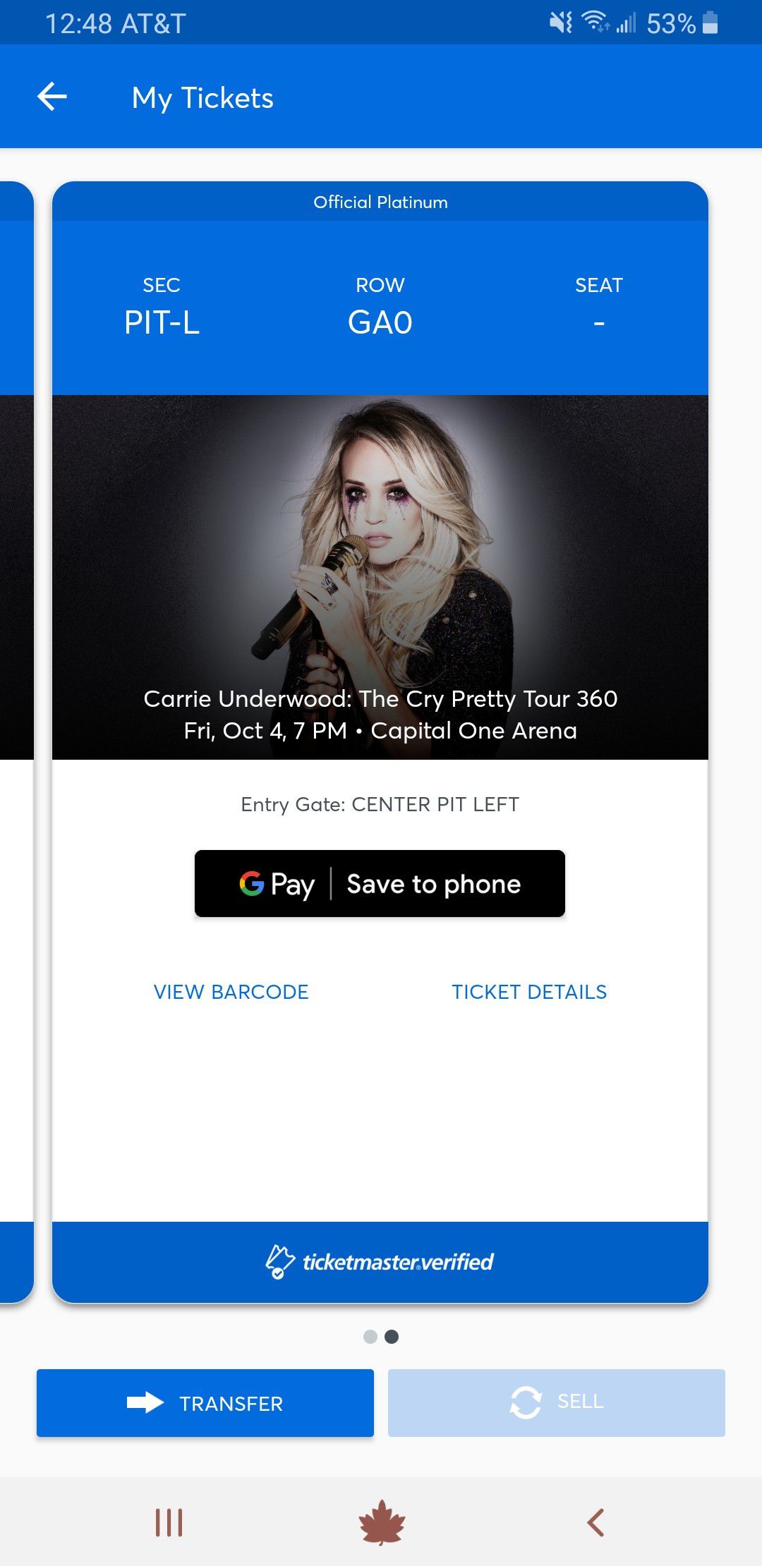 2 Carrie Underwood Pit Tickets