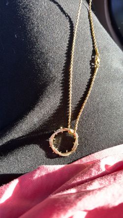 Gold Rope Chain Necklace with Circle Pendant
