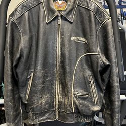 Authentic Harley Davidson Men Distressed Leather Jacket 2XL