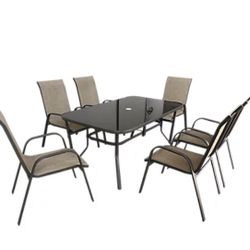 New 7 Pieces Patio Furniture Set,  Cambria Sling Rectangle Table With 6 Chairs