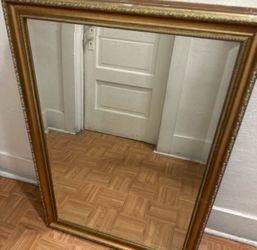 Set of 2 Vintage Gold Wall Mirrors 40" x 28" Solid Wood Frames