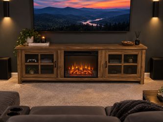 Rustic Wood TV Stand with Electric Fireplace