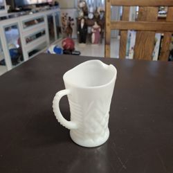 Vintage White Milk Glass Pineapple Patterned Creamer Pitcher 5"H