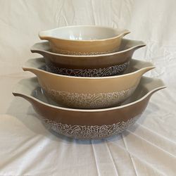 Vintage Pyrex “Woodland” (brown floral) Cinderella mixing bowls