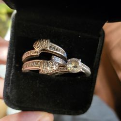 Sterling Silver And CZ Bridal Set/Engagement Ring And Inhancer Size 8 Stunning
