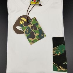 Bape Green Tiger Camo Pocket Tshirt White