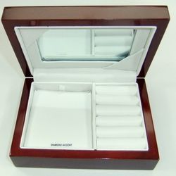 Redwood Jewelry Box Mirror Solid Ring Holder