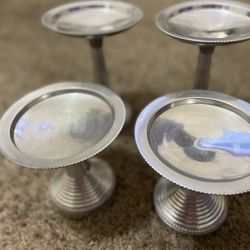 4 pc set retro silver candle holders sizes 2/5”dx7”h & 2/5”dx5”h