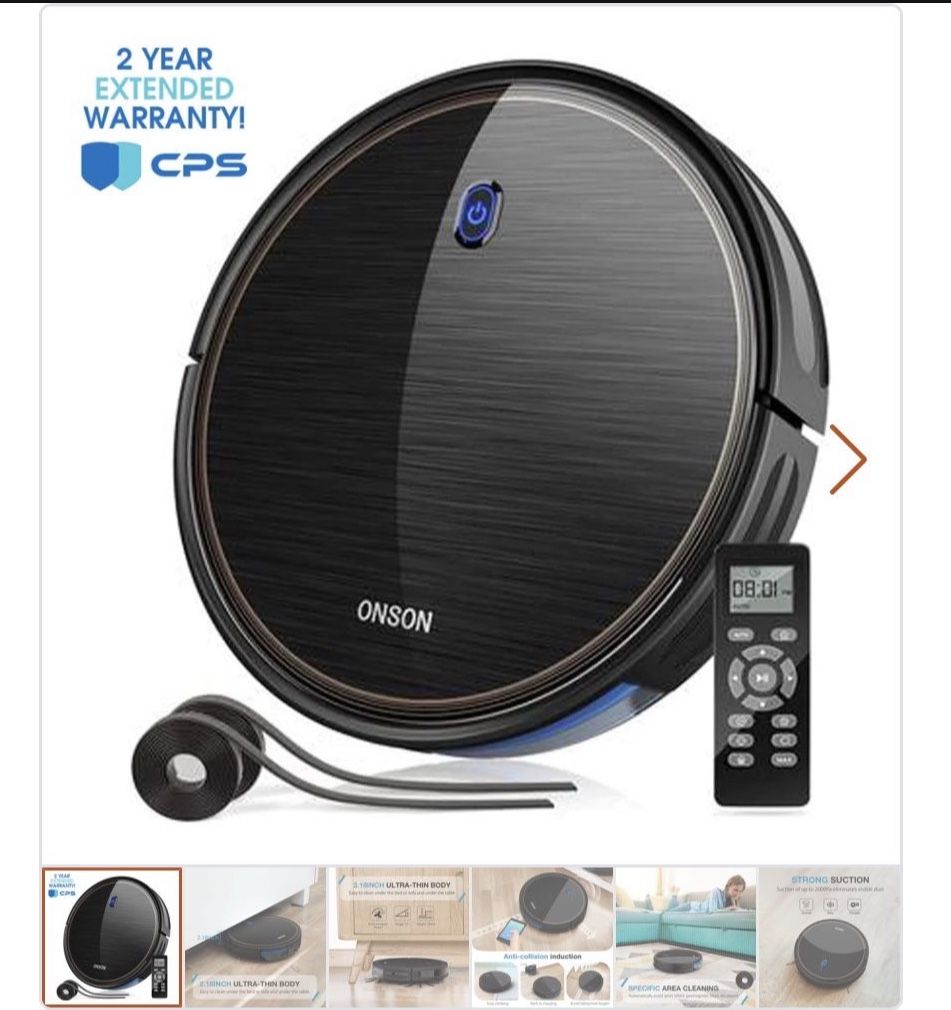 ONSON J10c Robot Vacuum w/2yr Warranty-Avoids Obstacles, Quiet, Charging Dock, R/C Es