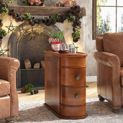 Wood End Table, 2-Drawer Narrow Side Table Slim Chair Solid Side Table, No Assembly Required, Finished Back Slim, No Assembly Required, Finished Back