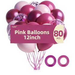 80 pcs Pink 12 inch Helium Balloons
