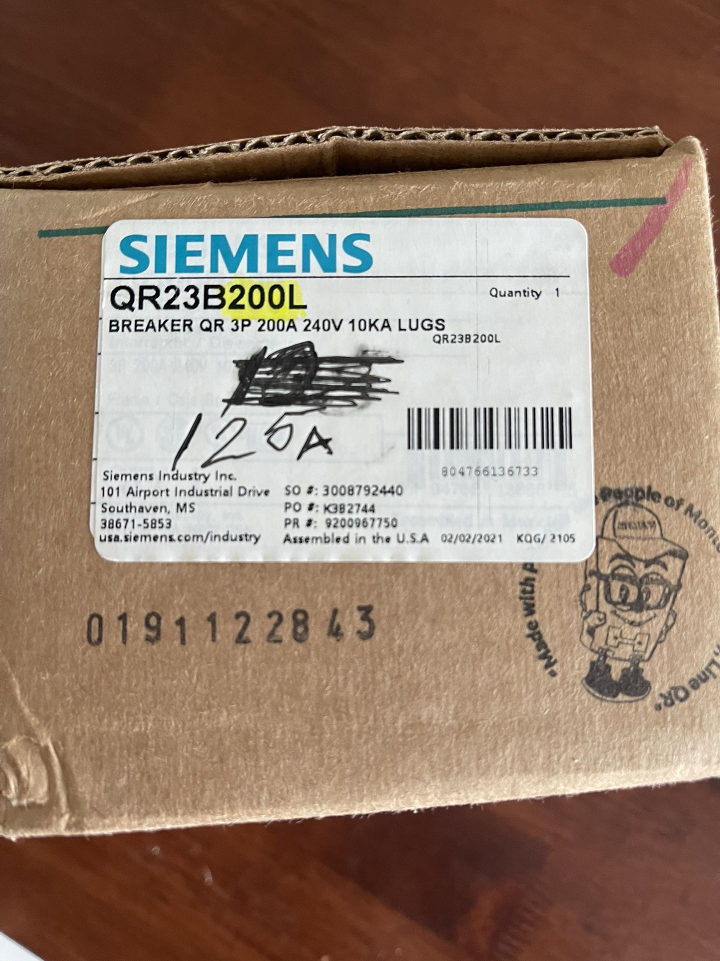 QR23B125 SIEMENS 3POLE 125AMP 240V 10KA CIRCUIT BREAKER NEW