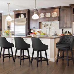 Geman 39 in. Black High Back Faux Leather Solid Wood Bar Stool Counter Height Bar Stool with Cushion (Set of 4)