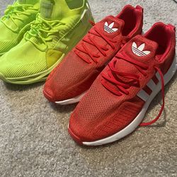 Red adidas, Neon green generic red adidas size 10 neon size 11