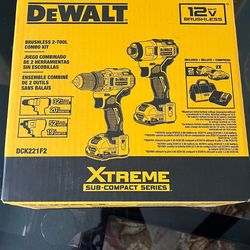 Dewalt max brushless 2 power tool kit drill & impact driver with batteries and charger and bag