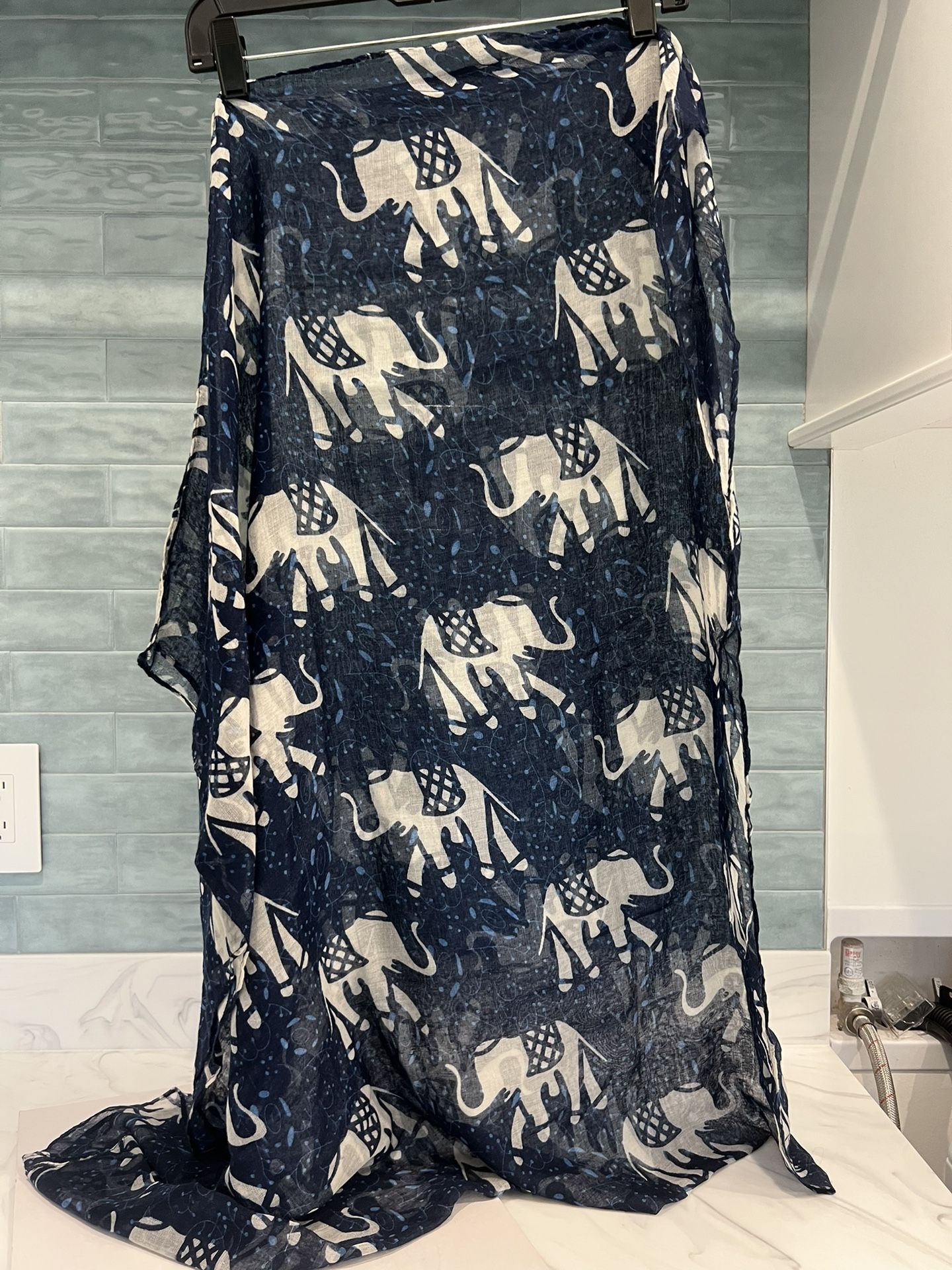 Thai Blue and White Elephant Scarf