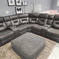 Letherette Recliners Cup Holders Gel Foam Sectional 