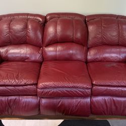 Used: Lane Burgundy/Maroon Leather Couch.  Both Ends Recline.  As Is & Cash Or Zelle Only!  