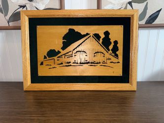 Two Textured Framed  Wall Art - Wood Carved/ Suede Farmhouse