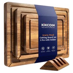 Wood Cutting Boards 3pc + Holder 