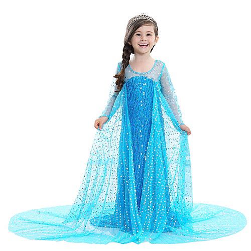 Frozen Princess Elsa Halloween Dress Flower Girl Dress Girls' Movie Cosplay A-Line Slip Pattern Dress Blue Dress Children's Day Masquerade Sequin Cot
