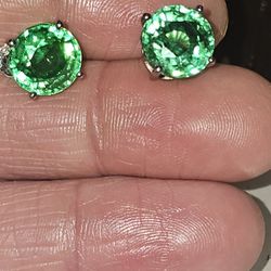 Green Tsavorite Garnet 925 Silver Earrings Studs 