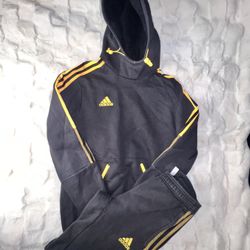 Adidas Black with Yellow Accents Hoodie Set | S |