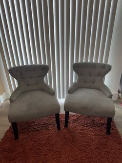 Pair of Gray Tufted Accent Chairs – Soft Microfiber/Suede-Like Upholstery