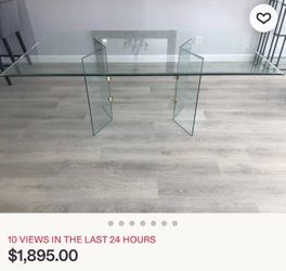 Vintage 1980s All-Glass Dining Table w/ Brass Connectors – MCM / Hollywood Regency