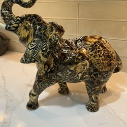 Figurine Animal Print Ceramic Elephant 13” High