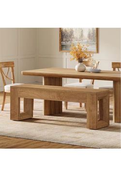47” Wood Dining Bench – Thick Legs, Modern Farmhouse Style