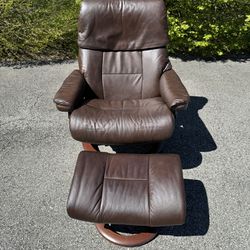 Stressless Ekornes Ruby Brown Leather Large Recliner Chair MCM Vintage 