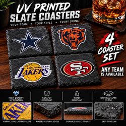 UV Printed Sports Team Slate Coasters Set of 4