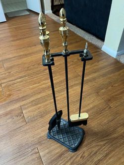 VEVOR-Fireplace Tool Set,3 PCS Fire Tool Set &Holder with Four-Prong Stand,Ash Shovel,Brush,Poker